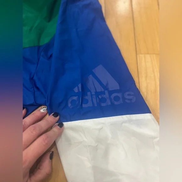 Adidas Green and Blue Windbreaker Jacket with a Hood - Picture 10 of 11